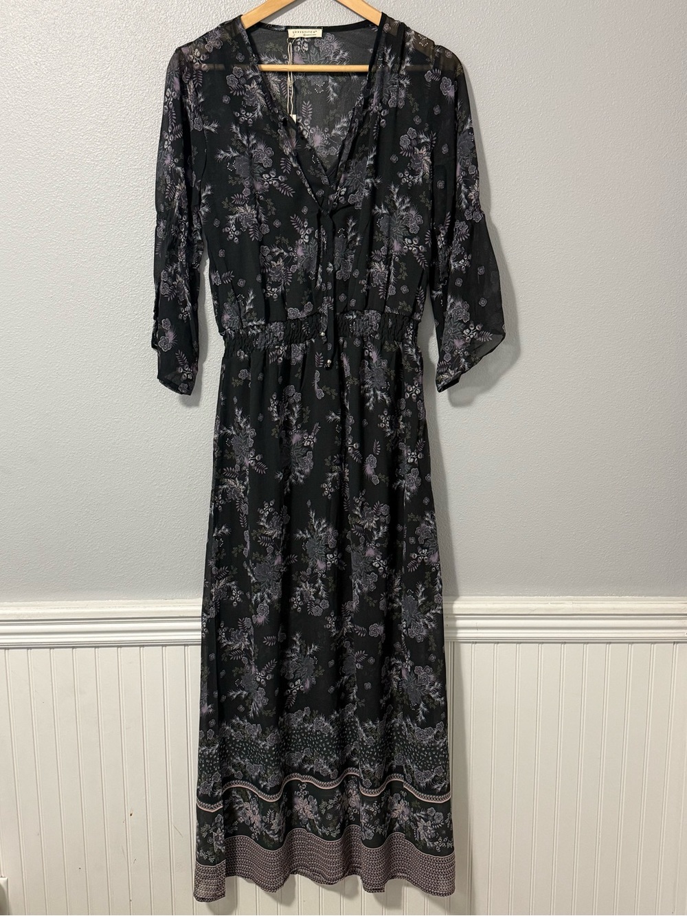Lovestitch Black Maxi Dress with Lavender Floral Print Size S NWT